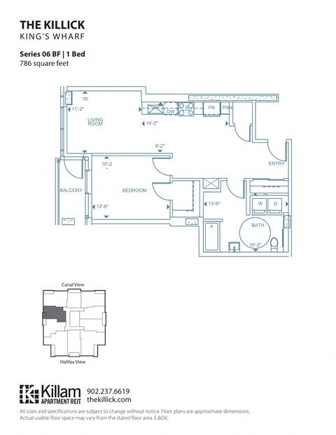 Floor plan for 1 bed, 1 bath, 786 sqft